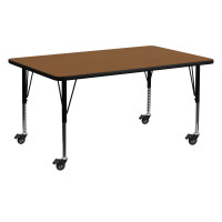 Flash Furniture XU-A2460-REC-OAK-H-P-CAS-GG Mobile Rectangular Activity Table High Pressure Oak Laminate w/ Adjustable Pre-School Legs